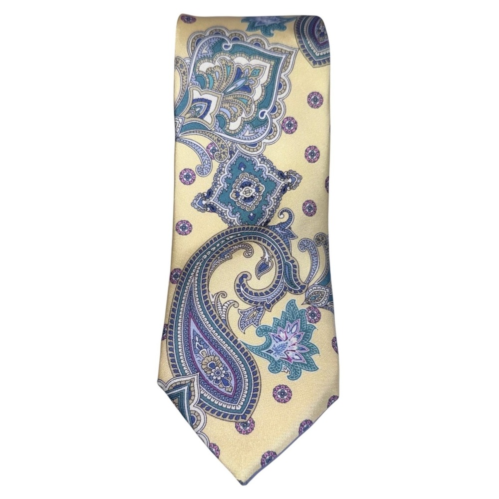 Daniel‎ Cremieux Mens Tie 100% Silk Gold Yellow Mantero Print Paisley NWT
